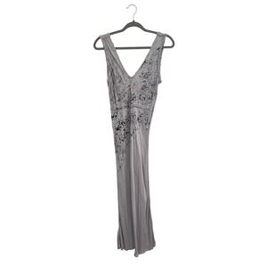 Jaga Made in USA Slip Maxi Dress Sleeveless V Neck Gray Marble Art to wear 2 M